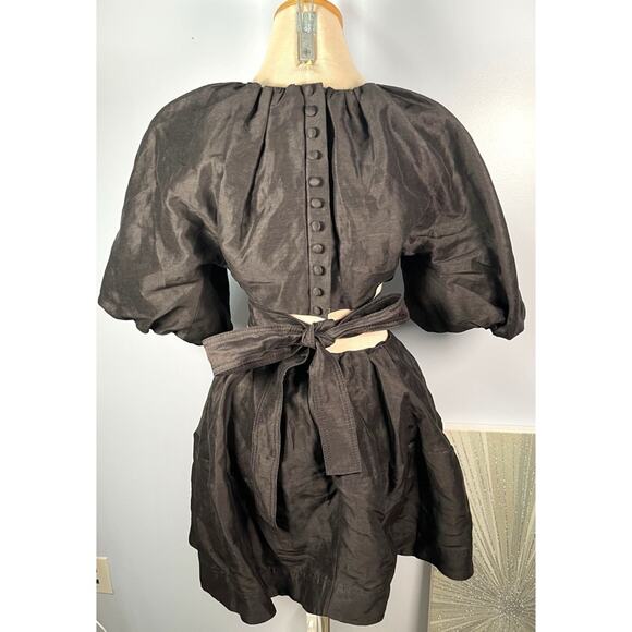 Aje Mimosa Puff Sleeve Cutout Black Onyx Mini Dress Size 6 - Picture 9 of 12